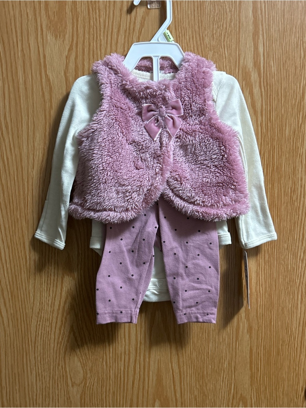 3pc Pink Vest, Cream Onesie, & Pink Pants Set
